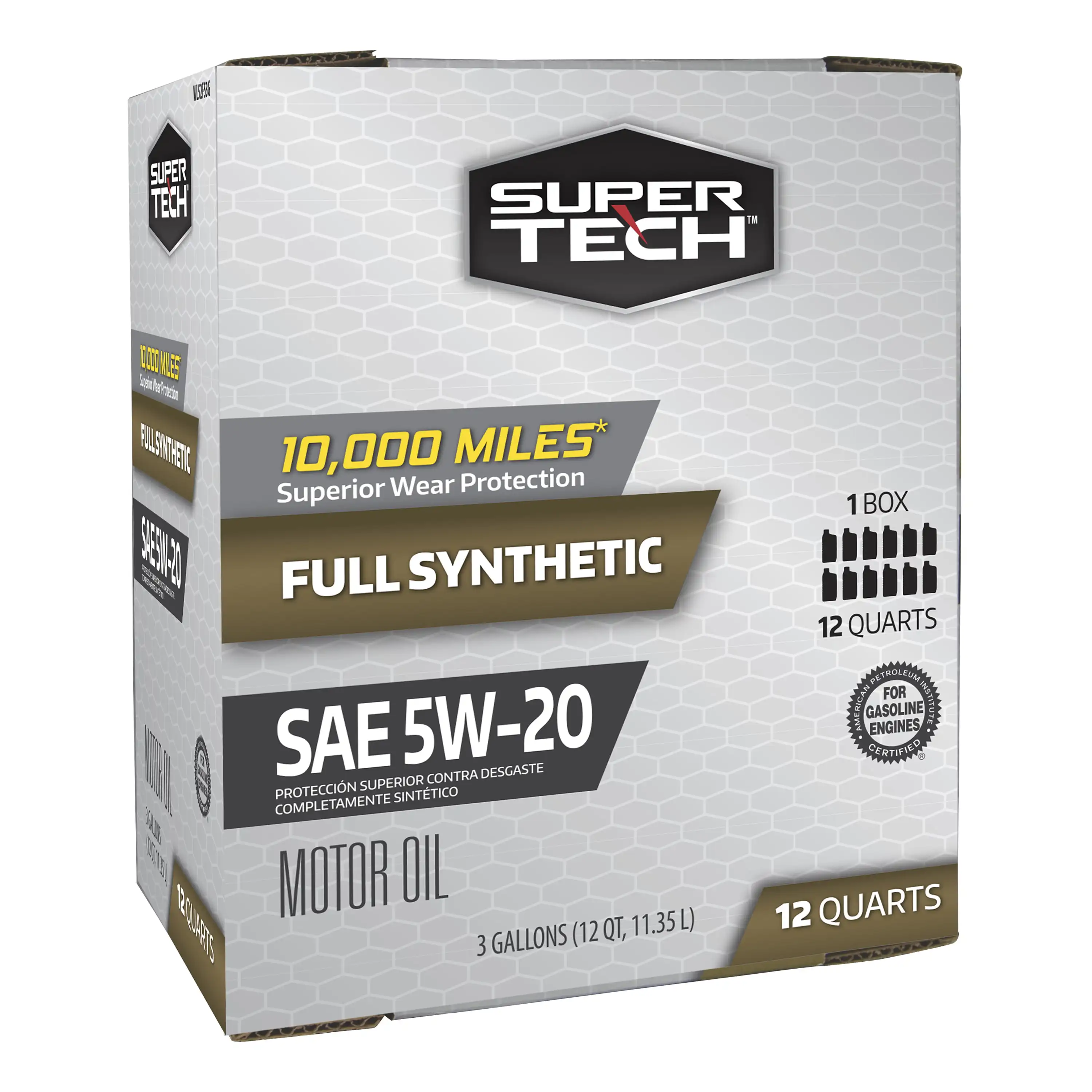 

Super Tech Full Synthetic SAE 5W-20 Motor Oil, 12 Quart Bag (3 gallons) Engine Oil Gallon Protection