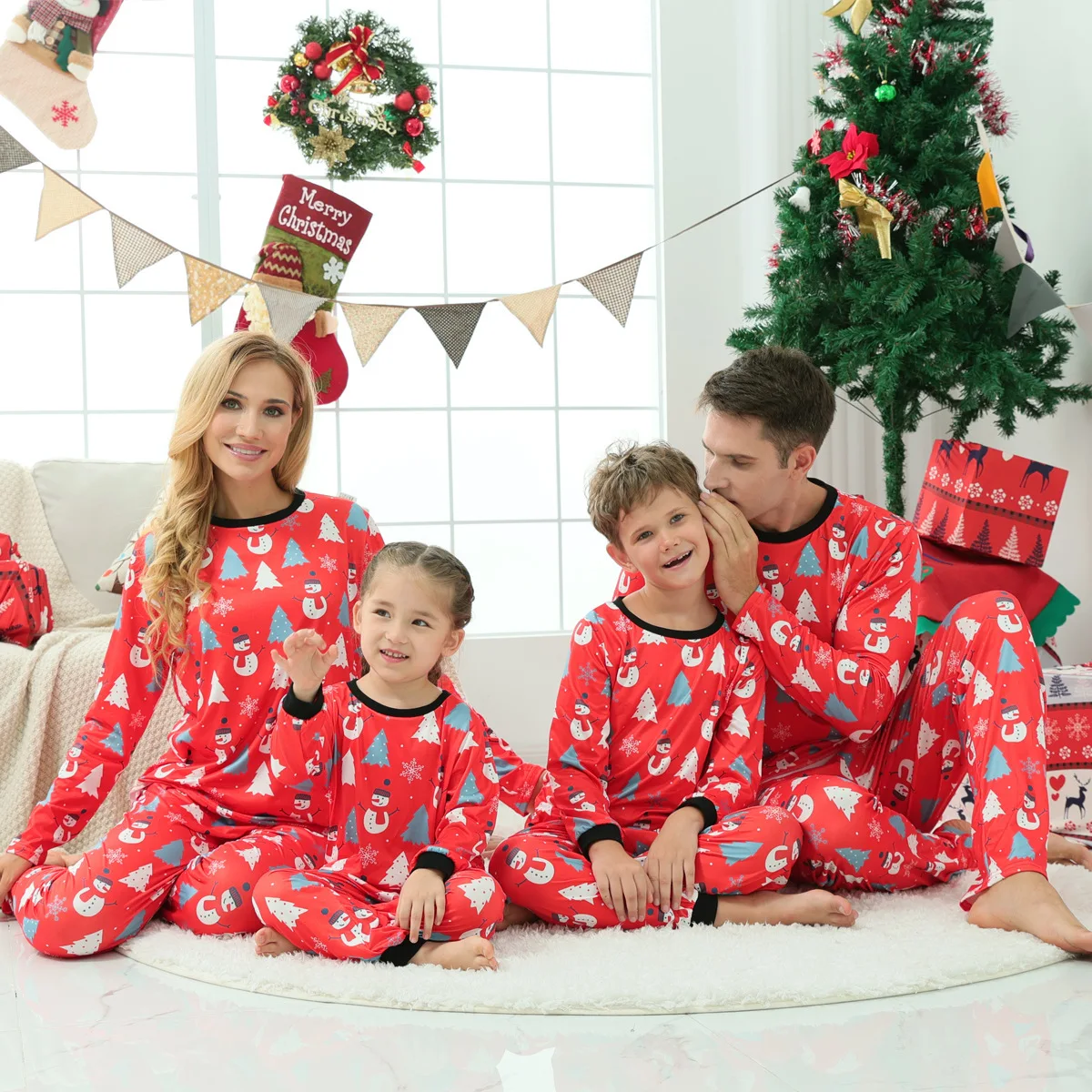 Xmas Family Matching Pajamas 2022 New Christmas Tree Snowman Full Body Print Dad, Mommy and Me Christmas Suit Pajamas