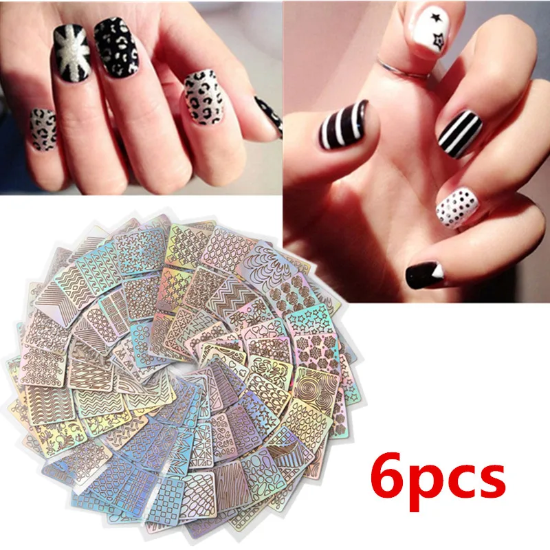 

6pcs Hollowed Out Nail stick French Nail Manicure Decal Decoration Adhesive Nail Art DIY Tips Nail Print Template Accessories