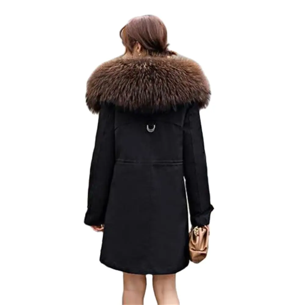 Парка женская зимняя с искусственным мехом верхняя одежда большим капюшоном из