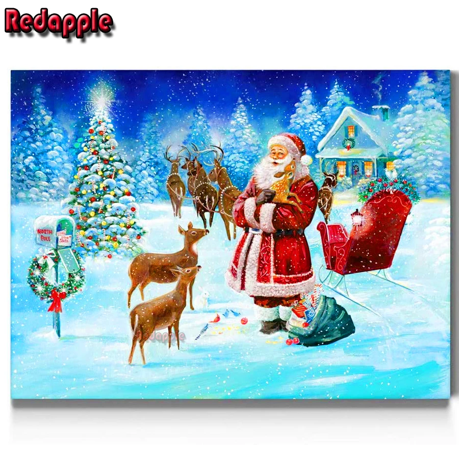 

Алмазная мозаика с Сантой и оленем, настенное искусство, алмазная живопись, милые рождественские и зимние наряды, 3D вышивка крестиком