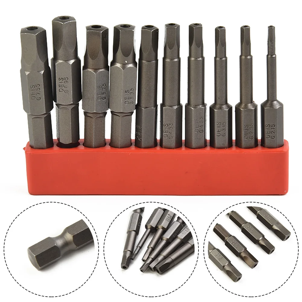 

10 Pcs 50mm Pentagonal Screwdriver Magnetic 1/4 Inch Hex Shank 2.15-7.35mm For Pentagonal Anti-theft Screws Disassembly Tools