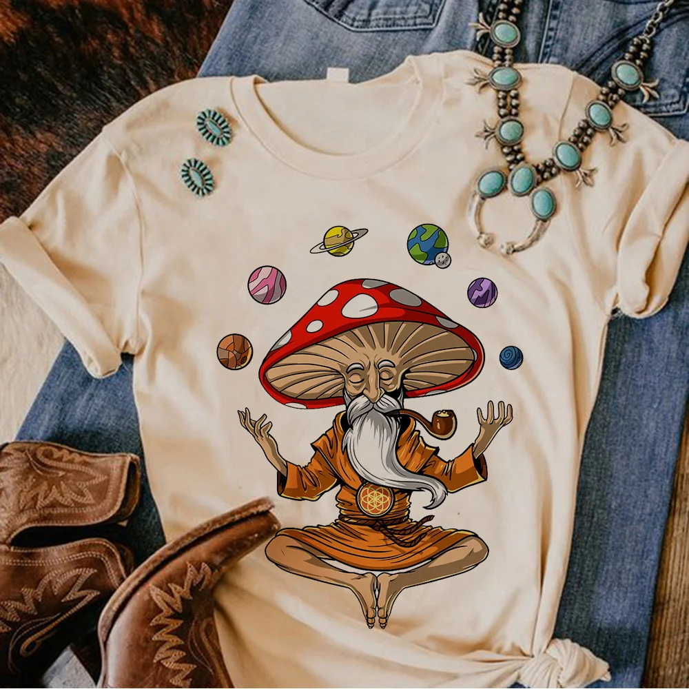 

Magic Mushrooms Alien Psychedelic t-shirts women Japanese manga designer top female anime 2000s clothes