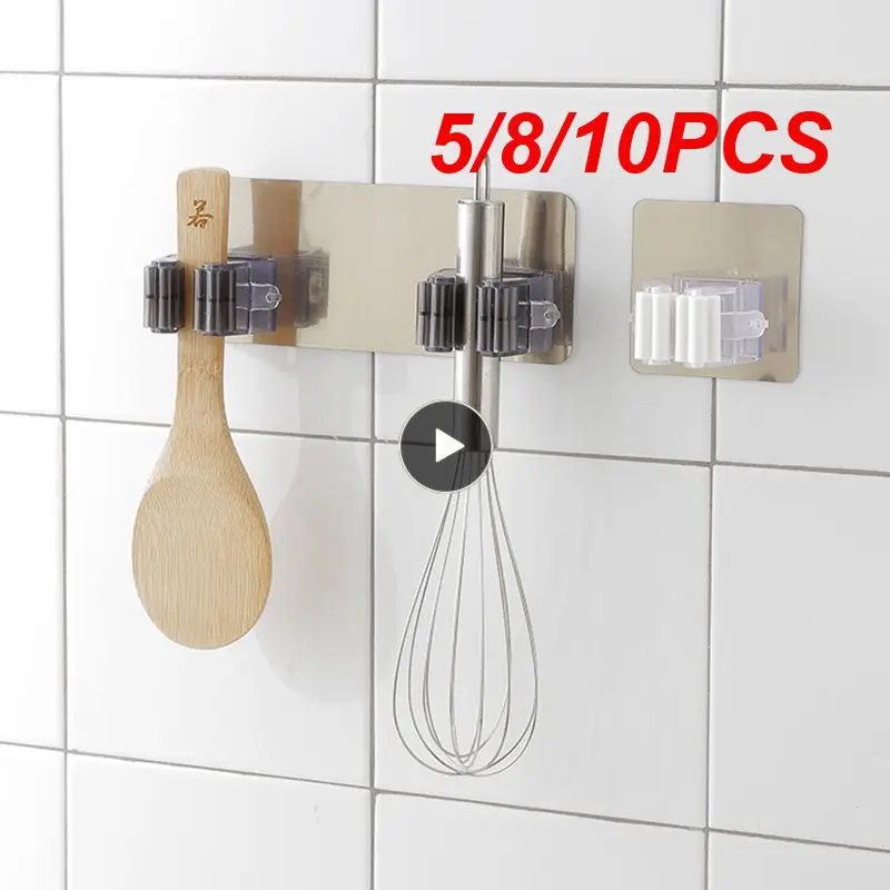 

5/8/10PCS Multi-purpose Adhesive Holder Rack Waterproof Mop Organizer Wall Mounted Brush Broom Hanger Hook