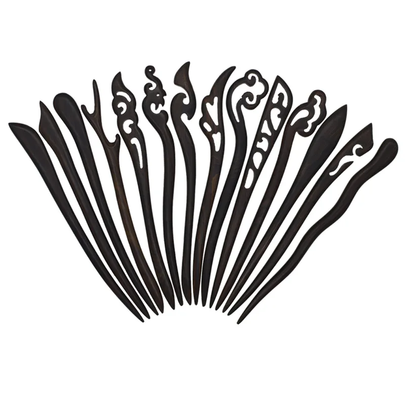 Traditional Hair Sticks Chinese Hair Clips Hairpins Carved Wooden Hair Fork Vintage Chop Stick Headwear For Women Jewelry