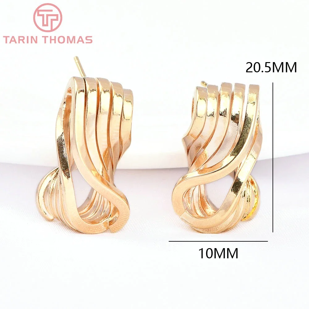 (7741) 4 шт. 10x20 5 мм 24-каратное золото латунные витые серьги-гвоздики с симметрией