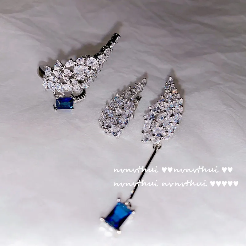 

Bright Gem Wings Ring 18K Platinum Plated Horse Eye Water Drop Zircon Full Diamond Open Ring Adjustable