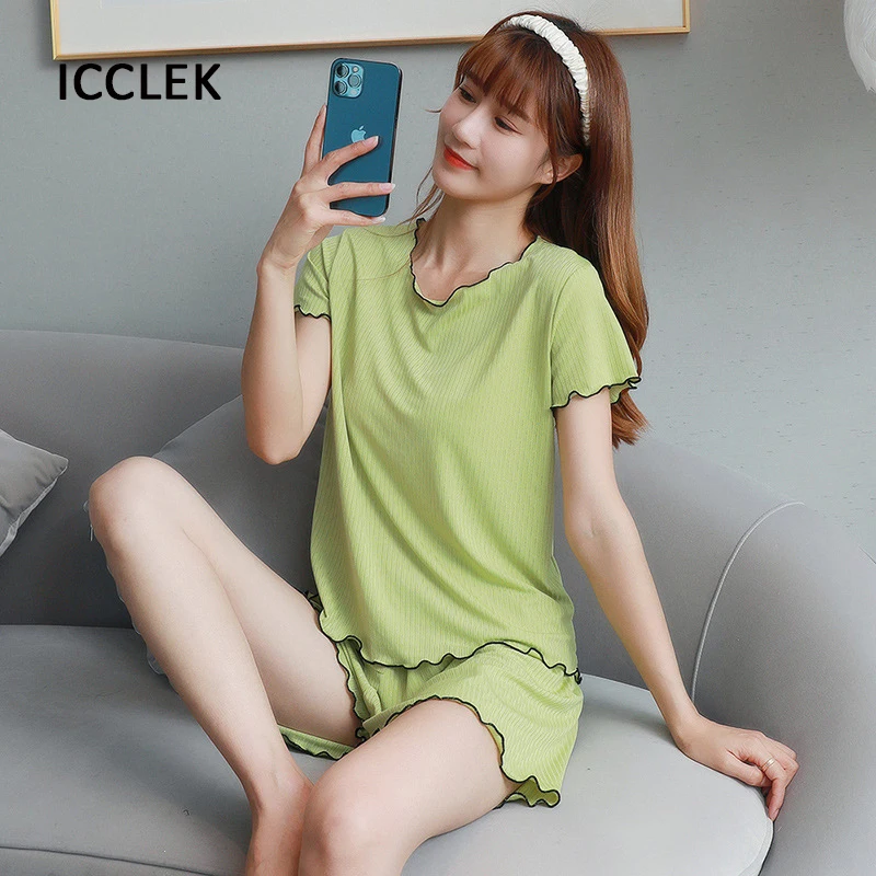 Pajamas For Women Summer Solid Sleepwear Sexy Pajamas Set Home Two Piece Tank Top Short Set Cute Underwear Casual Soft Nightwear