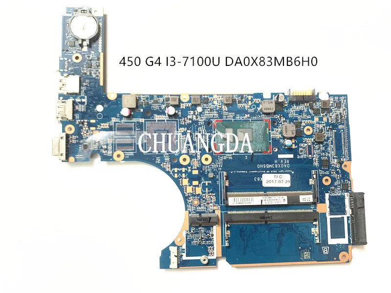Материнская плата для ноутбука HP 450 G4 470 G4 DA0X83MB6H0 с процессором SR2ZW I3-7100U DDR4