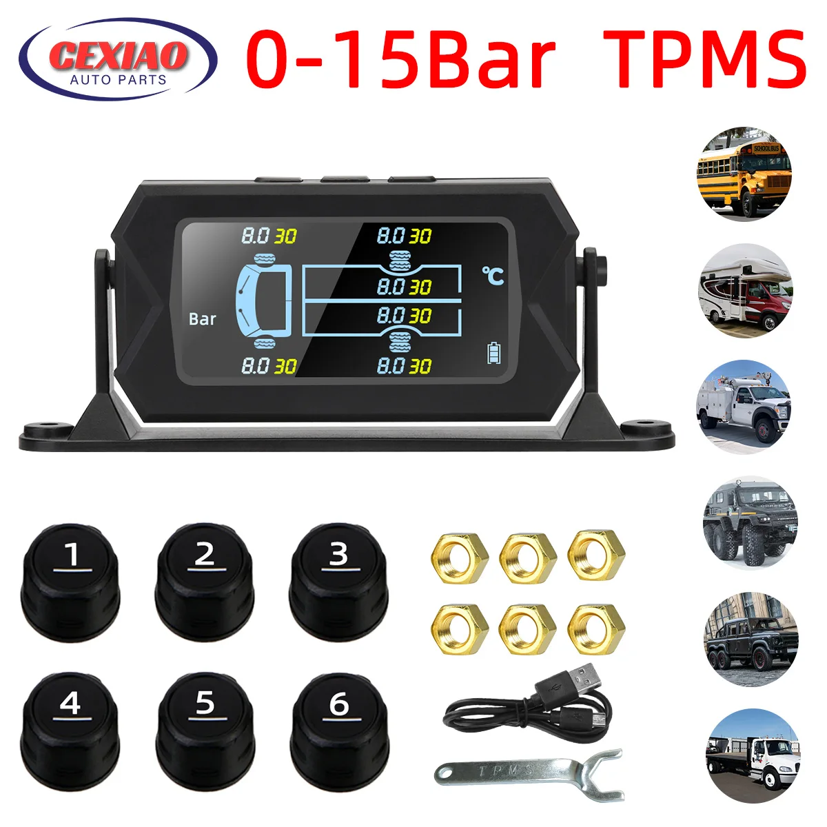 S Digital Display Tyre Pressure 6 Sensors 200 Psi