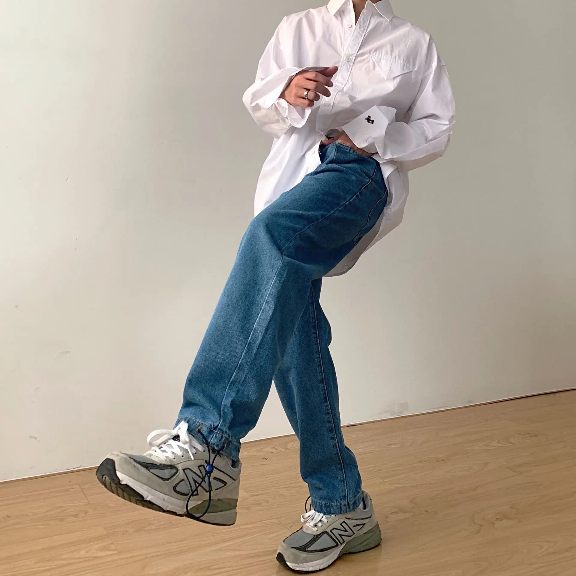 Korean Version Men's Trend Loose Straight Wide-leg Pants Ins Tide Brand Handsome All-match Nine-point Pants Men Jeans for Men