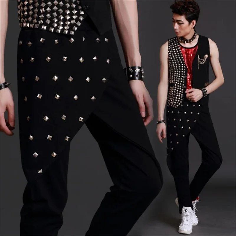 Stage fashion personality men harem pants pant men feet trousers singer dance rock fashion black novelty new arrival designer