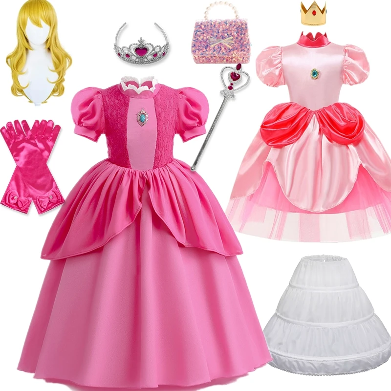 

Princesa Peach Dresses for Girls Fantasy Girls Cosplay Game Performance Costumes Kids Halloween Role Play Birthday Party Clothes