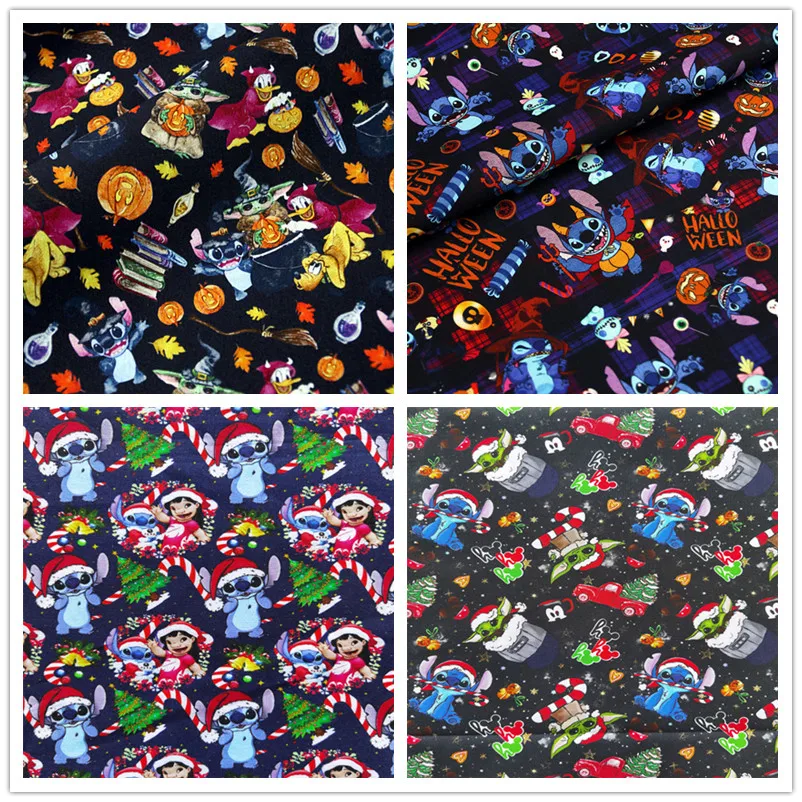 

Halloween Christmas Day Disney Lilo & Stitch Yoda 100% Cotton Fabric Sew Clothes Hometextile Cushion Cover Needlework DIY