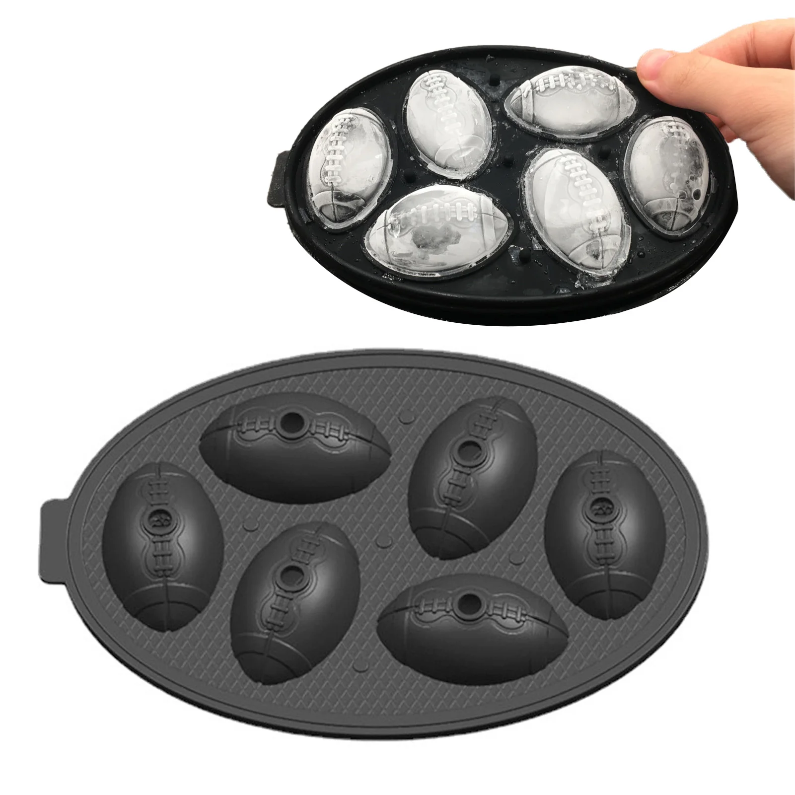 

Rugby Shape Ice Cube Tray Innovative Ice Cube Tray with 6 Cavity Leak-Proof Ice Balls Maker for Cocktail Whiskey Coffee