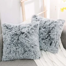 Fur Soft Cushion Cover 43x43cm Cozy Plush Decorative Pillow Cover for Living Room Sofa Decor Pillowcase White Grey Cushion Case