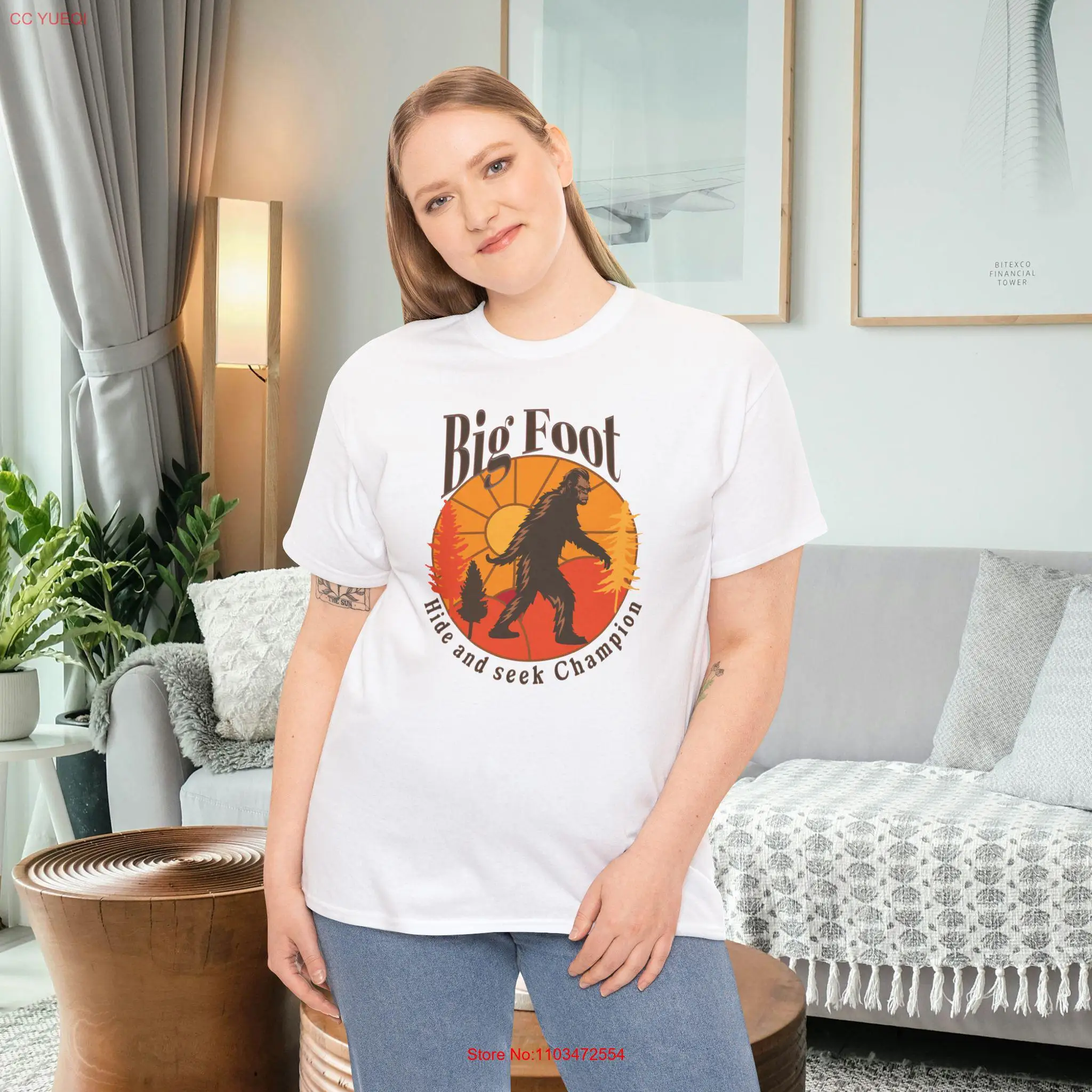 Футболка из плотного хлопка Bigfoot Sunset Sasquatch забавная приседания юмористический