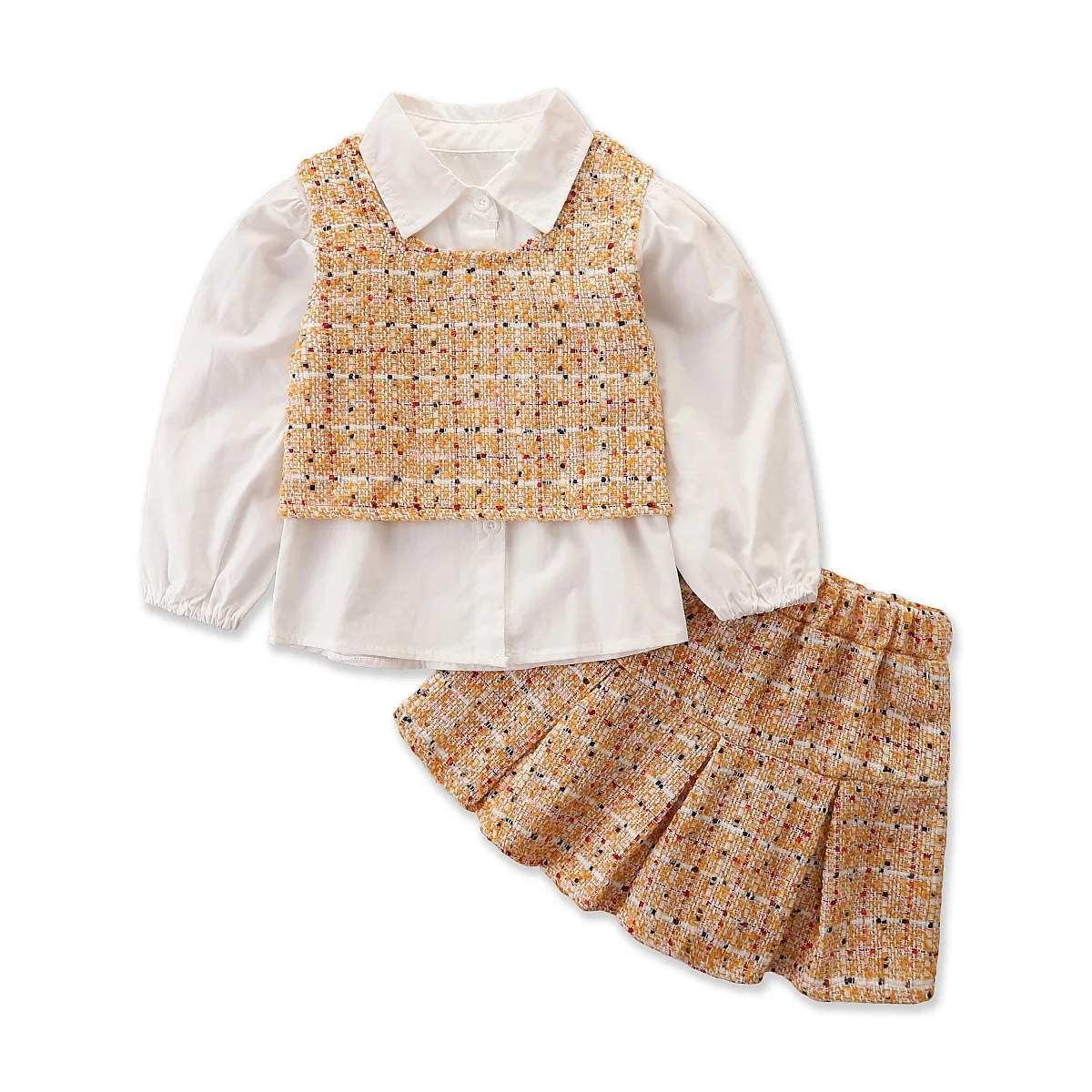 

3pcs Girl Set White Shirt + Vest + Skirt Suits for Kids Fashion Girls Clothing