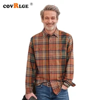 covrlge men vintage check shirt autumn middle aged mens plaid long sleeved shirt casual shirt non iron thin mens shirt mcl344