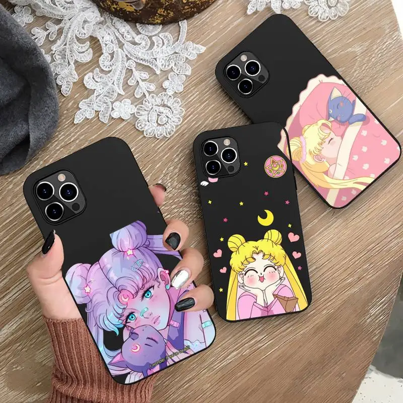 

Anime Sailor-Cat-Moon Phone Case for iphone 13 12 11 Pro Mini XS MAX 8 7 Plus X SE 2020 XR Silicone Soft cover