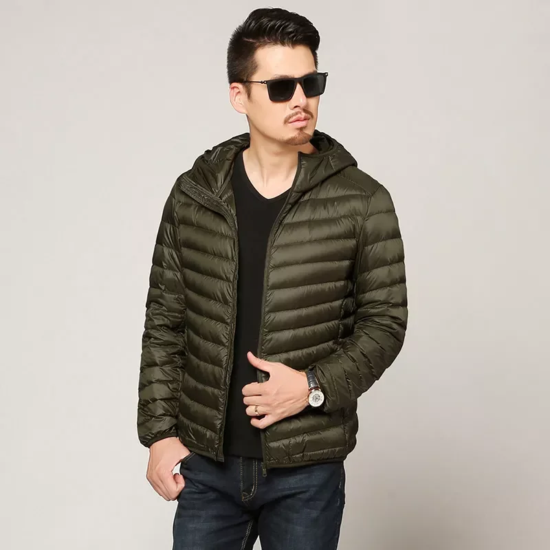 2022New White Duck Down Hooded Down Jacket Fashion Casual Winter Portable Thin and Light Warm Coat Male Brand Clothes 7 Colors
