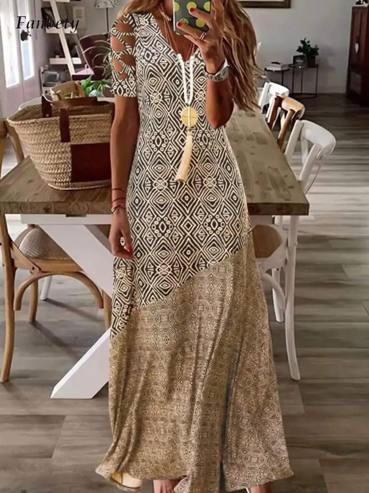 

Женское Элегантное Длинное платье, вечерние тное праздничное платье с винтажным принтом и коротким рукавом, модель 2022 на лето