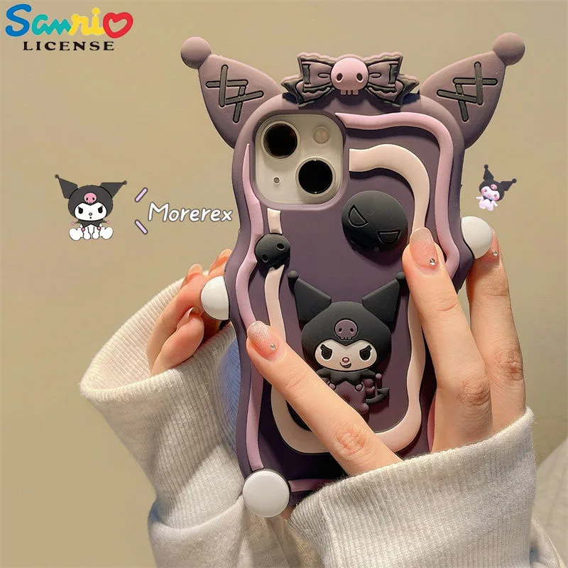 

Kawaii Sanrio Anime Cute Kuromi Phone Case Anti-Wrestling Cartoon for Iphone11/12/13Promax Silicone Soft Case Girls Gift Toys