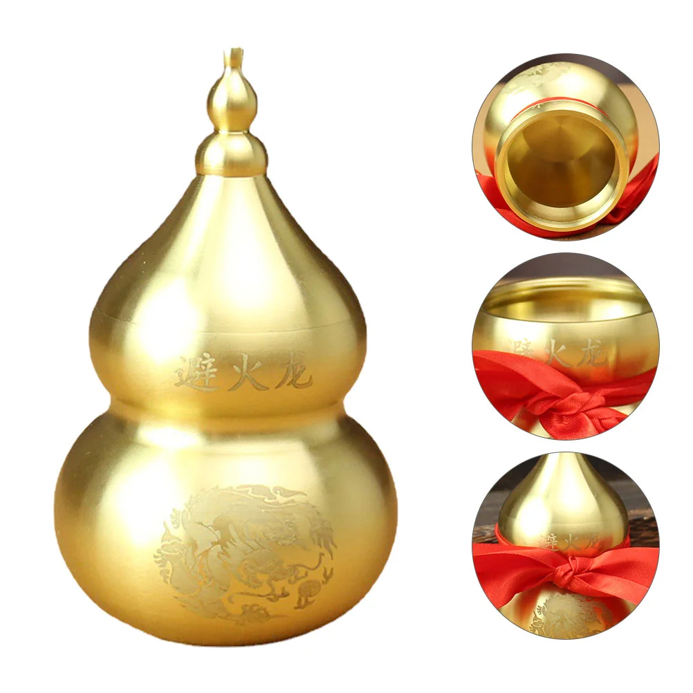 

Gourd Statue Chinese Brass Housewarming Ornament Luck Model Figurine Vintage Wealth Adorn Cucurbit Settings Tablechargers Wooden