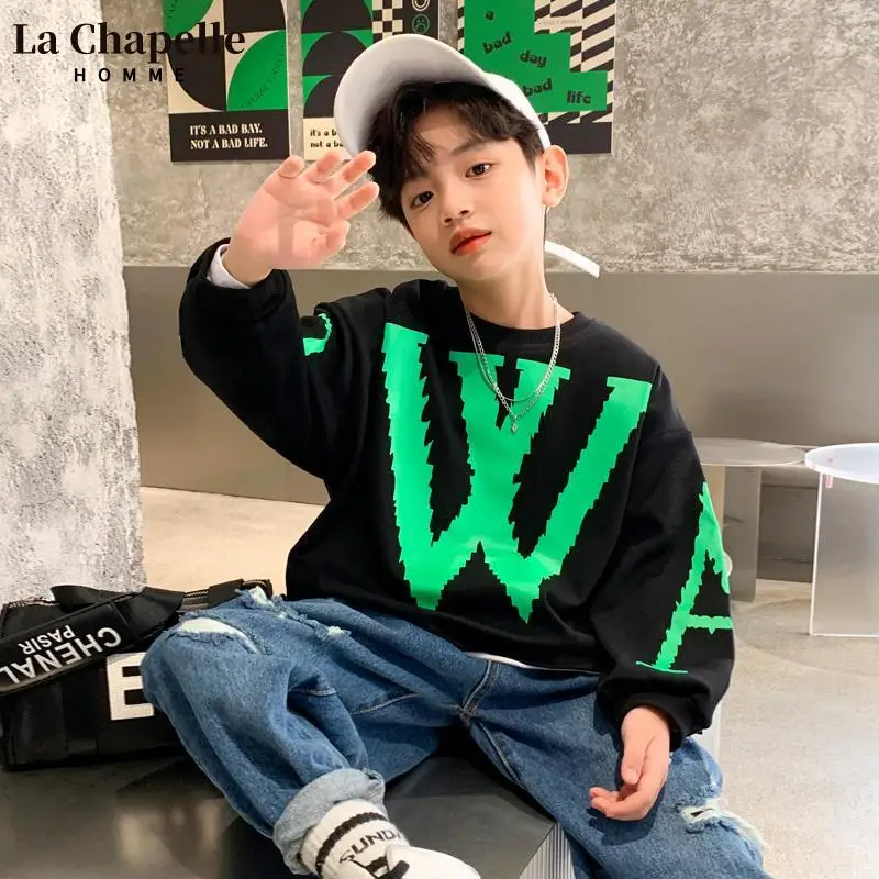 

Kids Boys Spring Sweatshirt Clothes Tie-Dye Letter Long-Sleeved Tops Teen New Casual Fashion Bottoming Loose Children Pullover