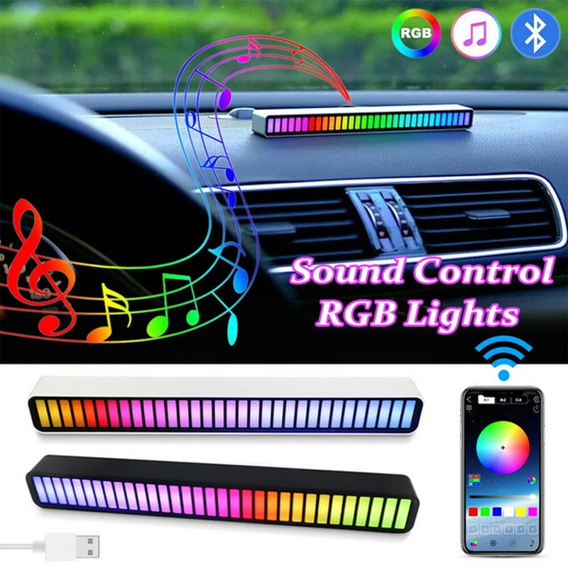 

Car Sound Control Light RGB Voice-Activated Music Rhythm Ambient Light with 32 LED 18 Colors Car Home Decoration Lamp