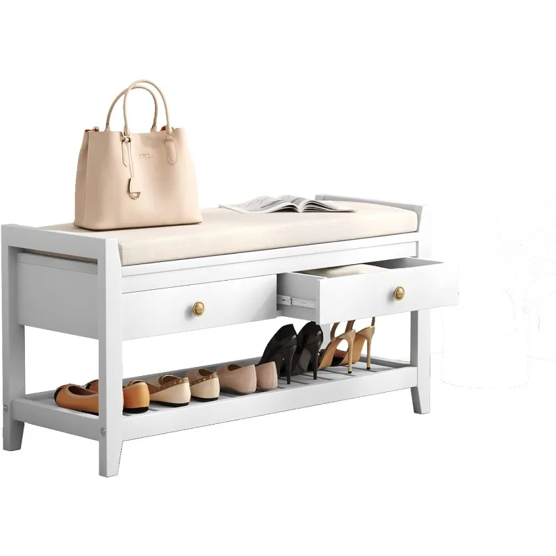 

HOMEFORT Shoe Storage Bench with Cushioned Seat Entryway Bench with Storage Wooden End of Bed Bench