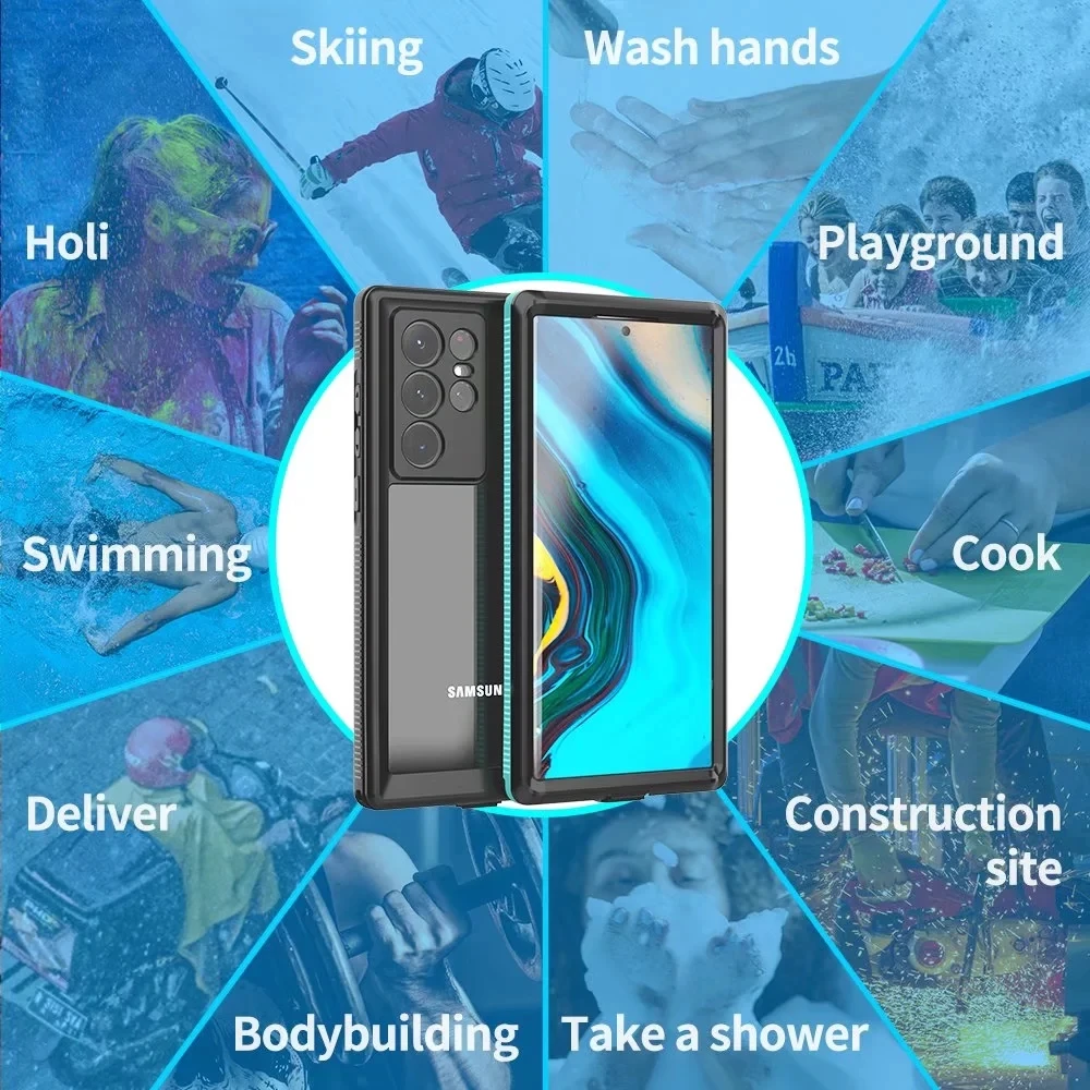 Shellbox IP68 Waterproof Heavy Duty Case for Galaxy S9/S10/S20/S21/S22/S22+/S22 Ultra Shockproof Defender Cover Diving Swim Case