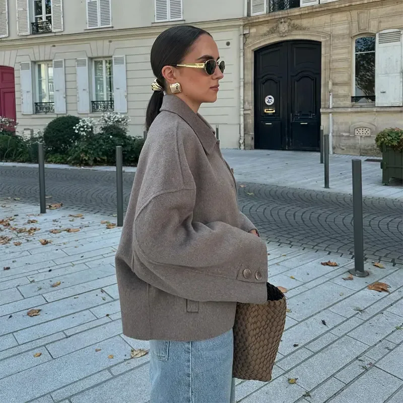 Модная однотонная однобортная демисезонная куртка с лацканами для женщин