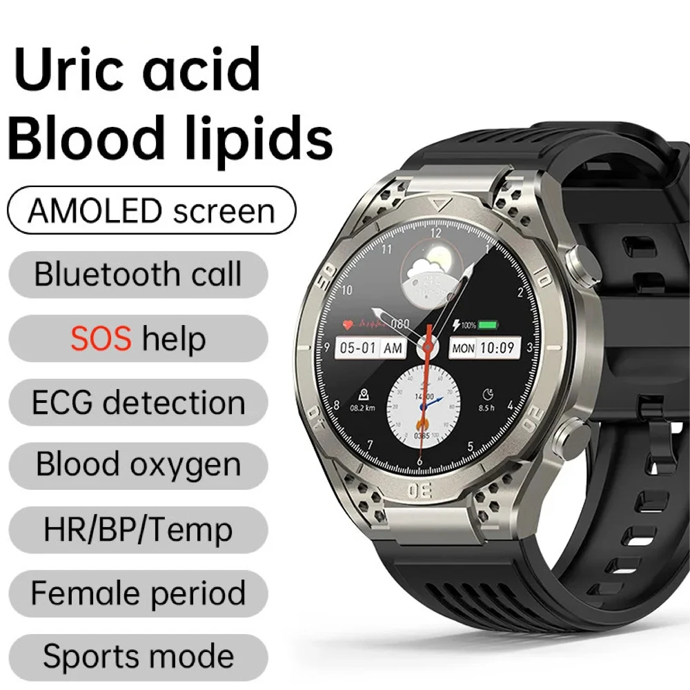 

2023 New Smart Watch Men 1.43inch AMOLED Bluetooth Call Voice Assistant SOS ECG Heart Rate Uric Acid Blood Lipid Health Monitor