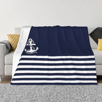 new navy blue and white anchor striped flannel blanket multipurpose fleece soft blanket for home and bedroom bedspread