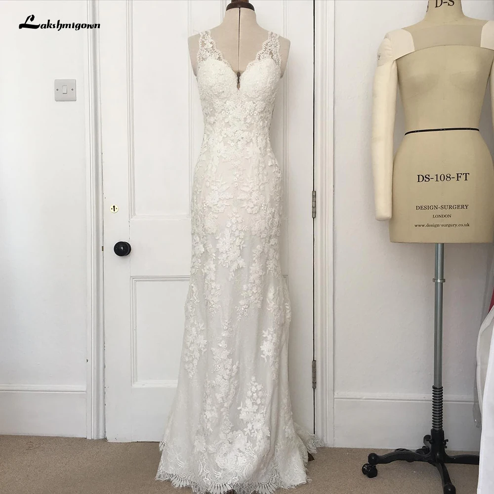 

Lakshmigown Mermaid Wedding Dresses V Neck Lace Appliques Beading Bridal Gowns vestidos elegantes para mujer Robe De Mariée