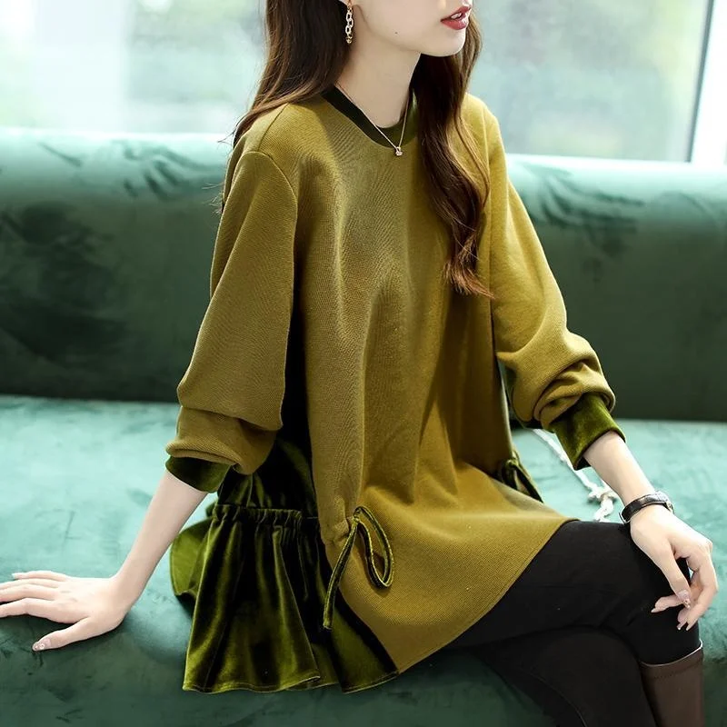 

Cotton Spring And Autumn New Version Of The Loose Wild Stitching Hit Color Round Leader Sleeves Sweater Women Tide