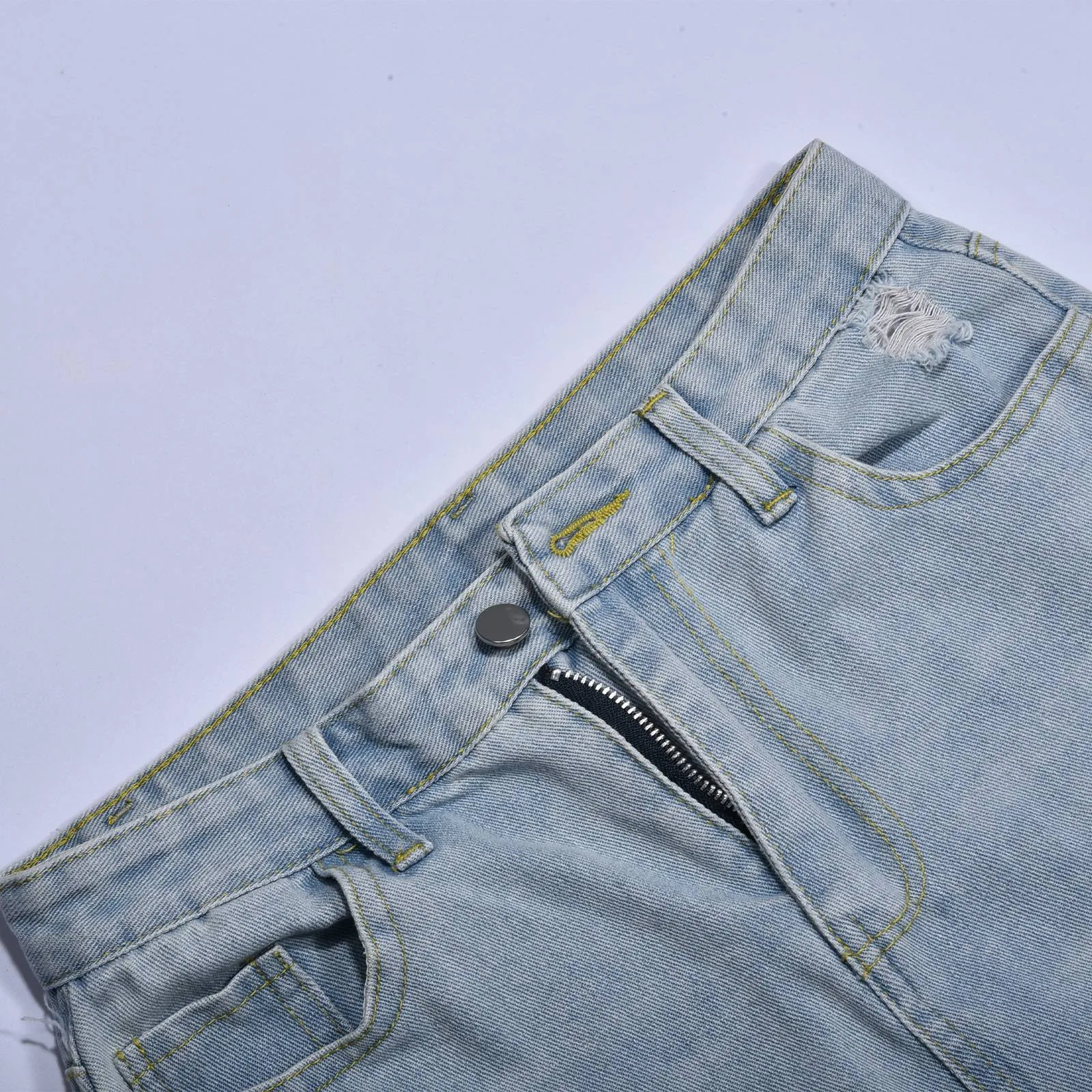 Ripped Denim Trousers Fashion High Waist Jeans Wide Legs Pants Elegant Straight Leg Woman Trousers Appears Thin Pantalones