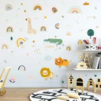cartoon lion tiger giraffe wall sticker rainbow childrens room bedroom wallpaper nursery home decor babys room art wall sticker