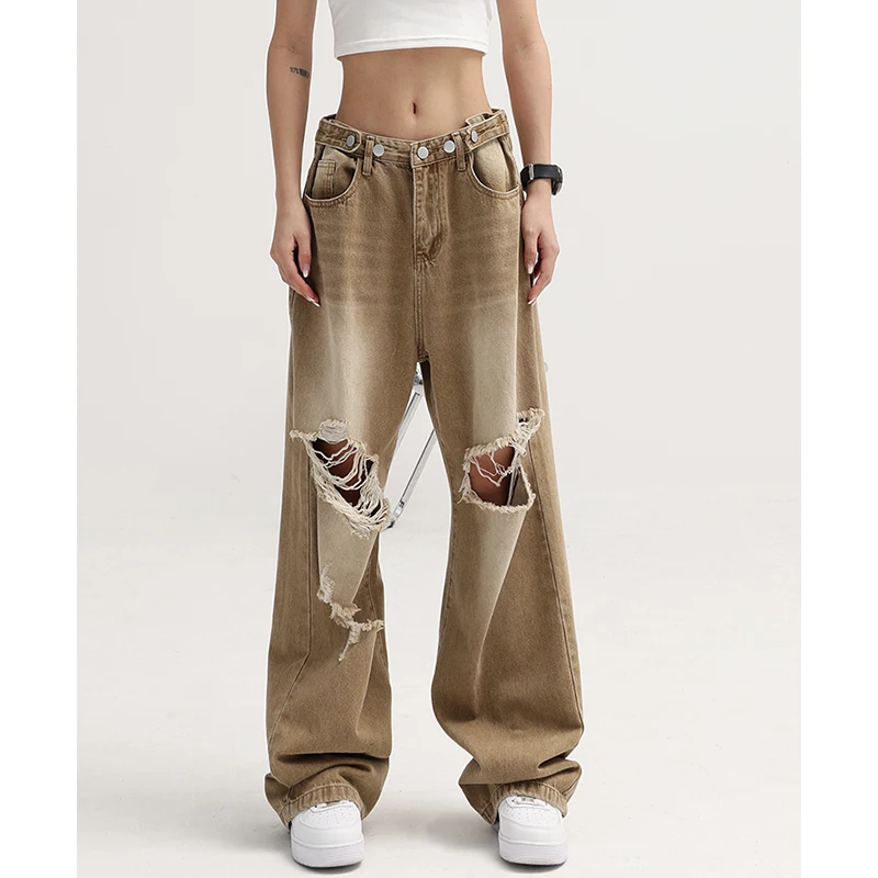 2022 Fashion Harajuku Women's Jeans Wide Leg Hip-hop Loose Casual Wash Denim Pants Baggy High Street Woman Long Trousers Gothic