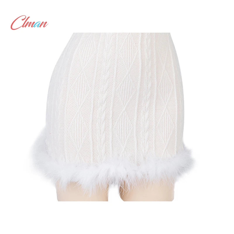 Lolita Cosplay Snow Angel Girl Furry Knitted Sex Dress Unifrom Women Bunny Backless Nightdress Pajamas Outfits Christmas Costume images - 6