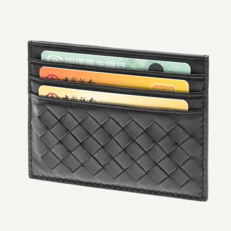 

Luxury Credit Card Bag Wallet 100% Leather Woven Men's Multiple Card Slots Anti-Degaussing Ultra-thin Business Card Holde Women