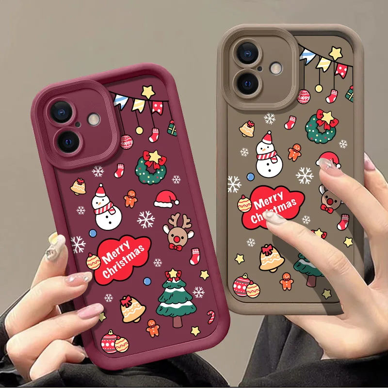Чехол с Рождеством для iPhone 16 15 Pro Max 14 Plus 13 12 11 7 8 XR X XS SE Противоударный мягкий