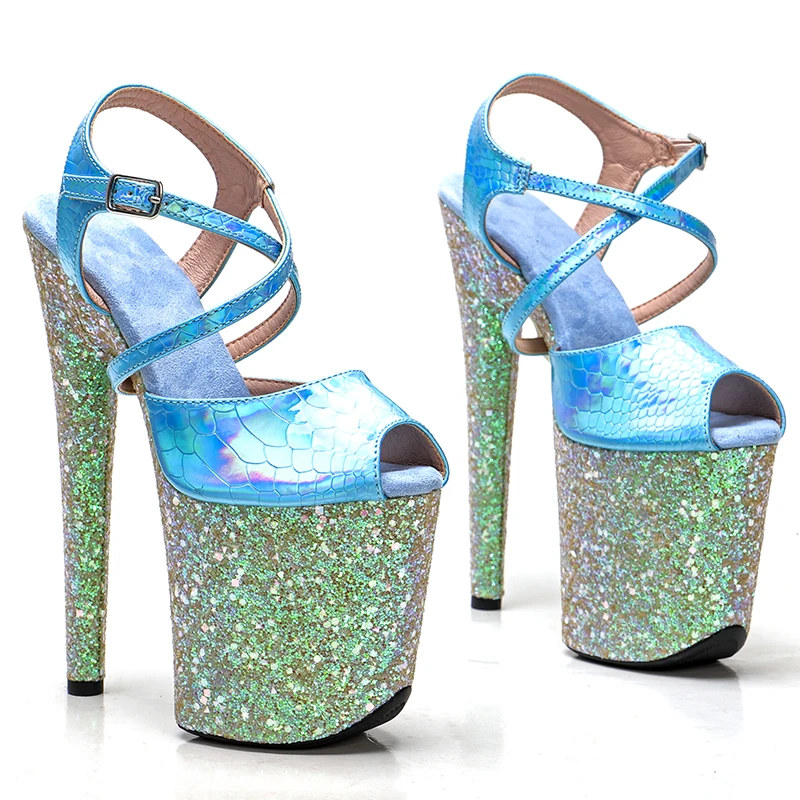 Leecabe 8Inch/20cm PU upper  glitter Platform party High Heels sandals Shoes Pole Dancing Shoes