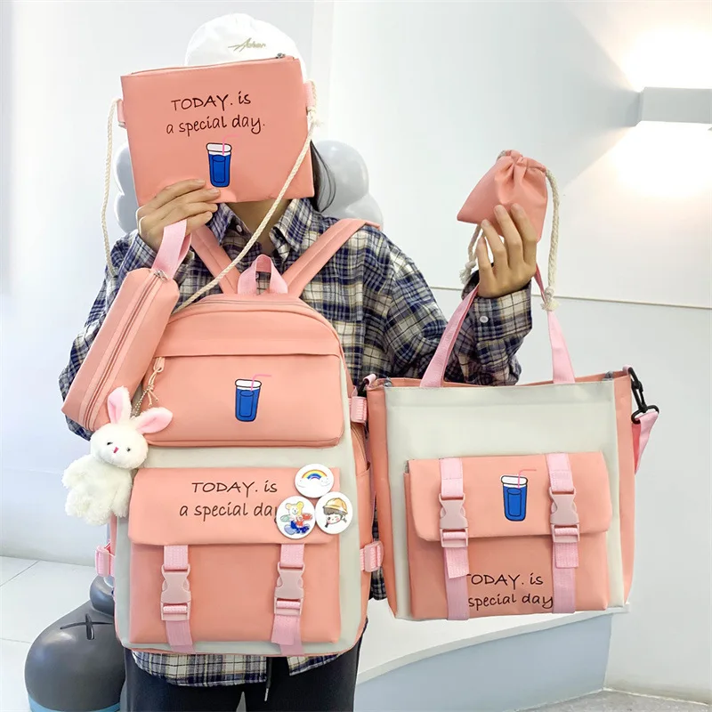 

Qyahlybz kawaii korean schoolbag 4 piece set students backpack ins wind school bags for girls boys backpacks feminina backpack