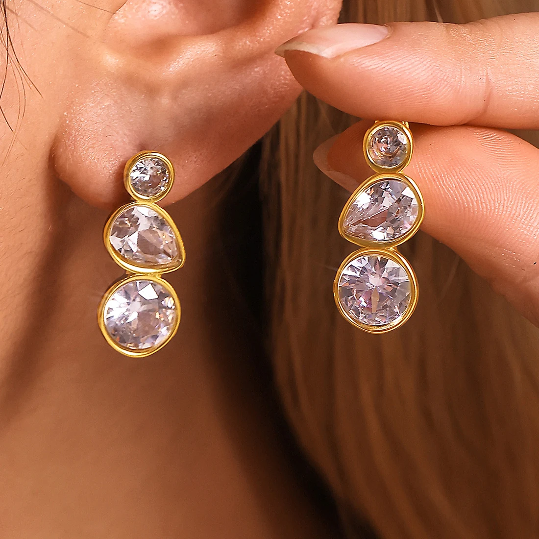 Женские серьги из нержавеющей стали с белым цирконием водонепроницаемые