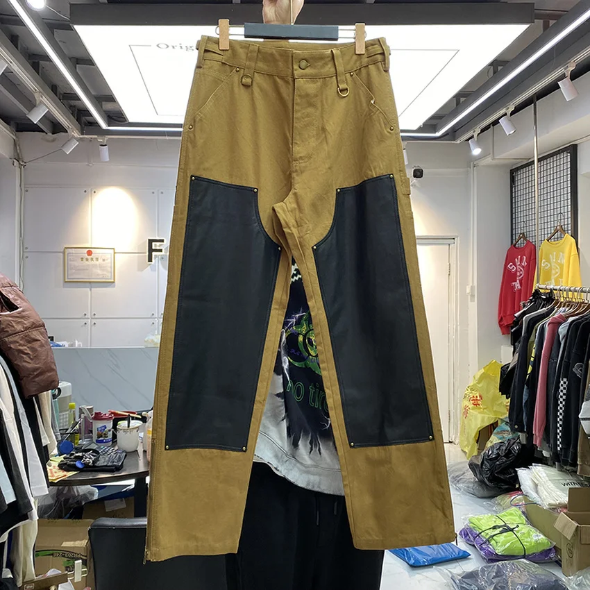 

Patchwork Cargo Pants Men Women Best Quality Joggers High Street Brown Black Overalls Slightly Loose Trousers streetwear