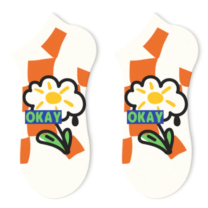 Spring/Summer Cartoon Socks - Breathable Shallow Mouthed Non Falling Pure Cotton Boat Socks-5 Pairs Set