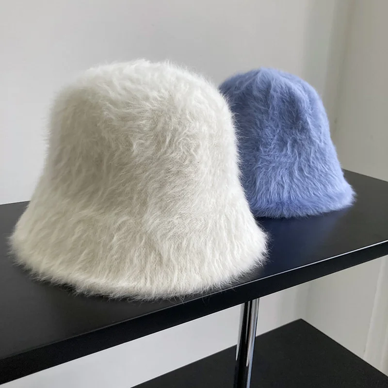 

Осенне-зимние женские вязаные плюшевые Панамы, пушистые мягкие симпатичные женские Панамы из искусственного кроличьего меха