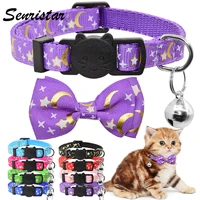 cute star moon bow tie cat collar bell safety breakaway cat collar necklace adjustable bowknot cat collar for kitten accessories